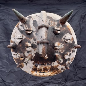 Raku Ceramic Mask: Milk Fired Unique Art Piece