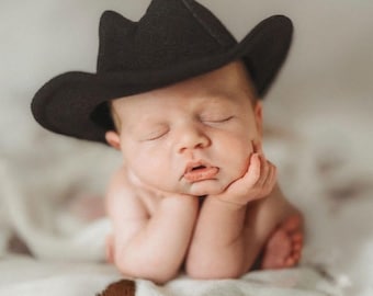 Newborn Cowboy Hats, Outfit, Cow Print, Photography Prop, Chaps, Vest, Country Themed, Rodeo Boy, Horse Rancher, First Boy / Girl Photo.