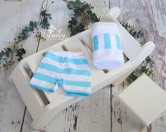 Newborn Swim Trunks, Summer Shorts, Beach or Pool Theme, Photo Prop, with Matching Towel, Soft and Stretchy, Baby Boy Swimwear Sets.