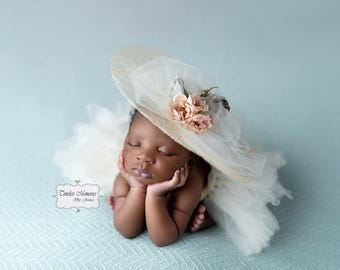 Newborn Hats, Photography Prop, Pillbox Hats, Vintage Kentucky Derby,Style, Large Brim, Fancy Tea Party, 1960s, Jackie Kennedy, Sun Hat.