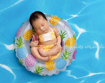 Yellow Polka Dot Bikini | Newborn Photo Prop, Beach Baby, Pool, Bathing Suit, Summer Photo Session, Shower Gift, Matching Bow and Towel.