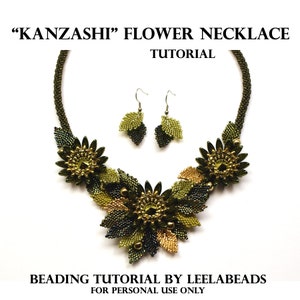 Kanzashi Flower Necklace Exclusive Pdf Beading Tutorial Etsy
