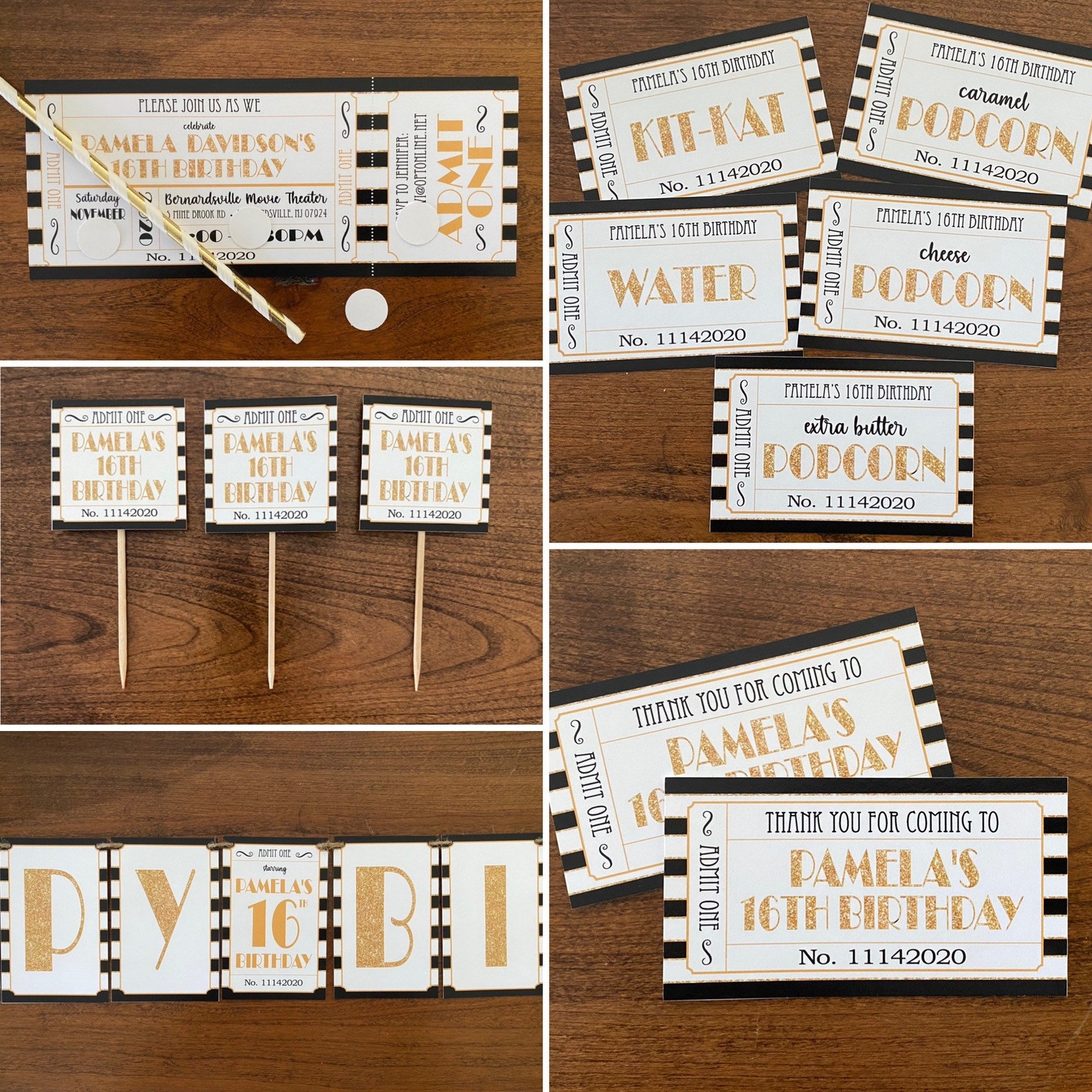 MOVIE Oscars HOLLYWOOD Ticket // Birthday Baby Bridal Etsy