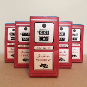 Vintage GAS TANK + PUMP // Juice Box Labels for Birthday + Baby Shower + Retirement // Race Car + PickUp Truck + On the Go + Gas Station