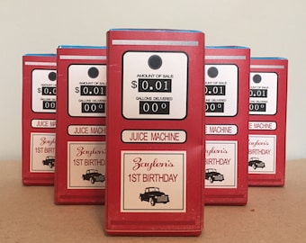 Vintage GAS TANK + PUMP // Juice Box Labels for Birthday + Baby Shower + Retirement // Race Car + PickUp Truck + On the Go + Gas Station