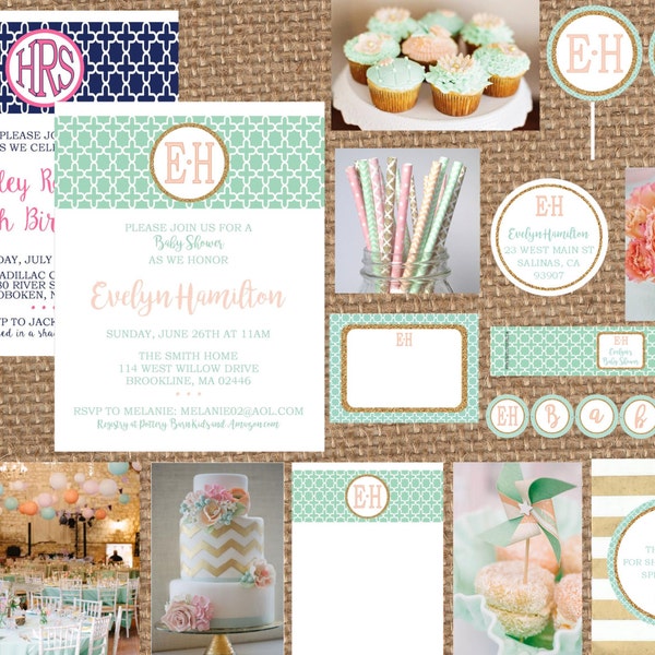 MONOGRAM + INITiALS + AGE + NUMBER // Birthday + Baby + Bridal Shower + Wedding + Bachlorette // Full Service Printing + Coordinating Items