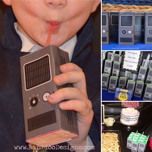 Etiquetas para cajas de jugo WALKIE TALKIE para cumpleaños + baby shower // Fiesta de espías + policías + policías y ladrones + bomberos + Stranger Things + ejército