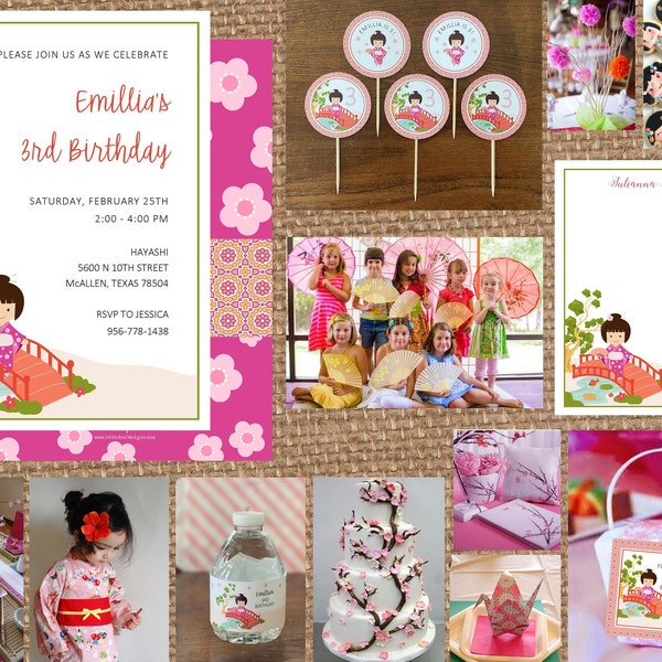 KOKESHI + JAPANESE + DOLLS: Birthday + Baby + Bridal Shower + Oriental + Chinese + Garden + Kimiko + Magnolia + Cherry Blossom + Pink Flower