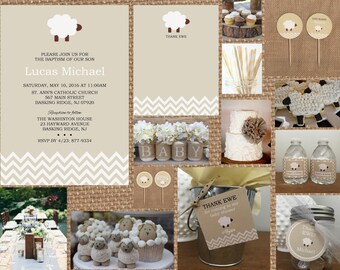 SHEEP + EWE + LAMB / Birthday + Baby Shower + Baptism + Christening + Birth Announcement + Religious + Farm + Chevron + Neutral + I Love Ewe