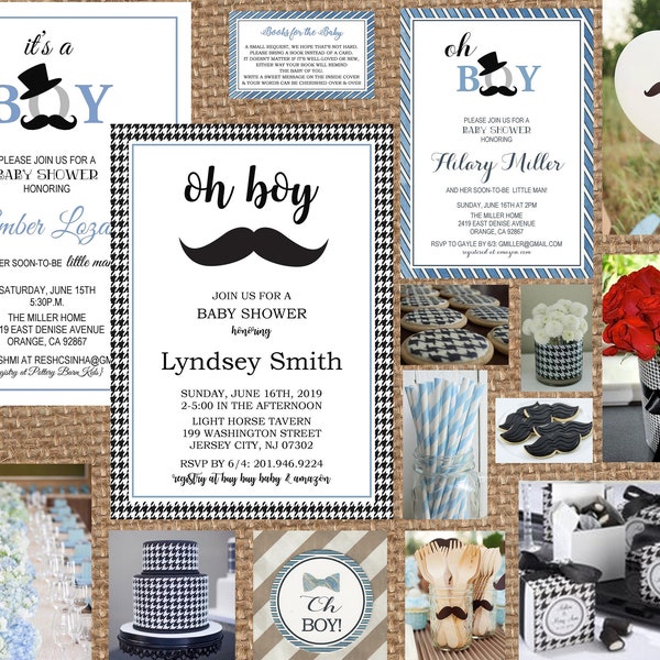 LiTTLE MAN + GENTLEMAN + MuSTACHE + ToP HaT + Oh BOY // Birthday + Baby Shower // Full service printing + Coordinating items