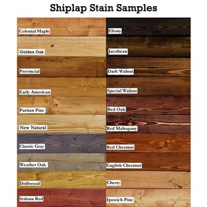 May include: Wood stain samples in various shades, including Colonial Maple, Ebony, Golden Oak, Jacobean, Provincial, Dark Walnut, Early American, Special Walnut, Puritan Pine, Red Oak, New Natural, Red Mahogany, Classic Gray, Red Chestnut, Weather Oak, Driftwood, English Chestnut, Cherry, Sedona Red, and Ipswich Pine.