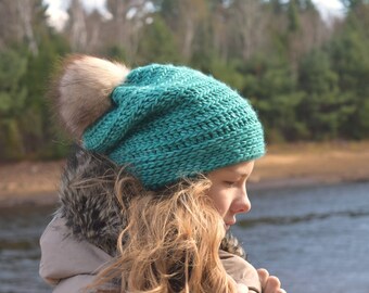 Azurā | Slouchy crochet pompom hat | PATTERN #65