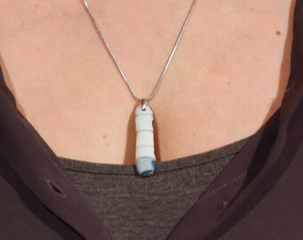 Hand Made Glass Pendant Necklace, Warm White & Hints of Blue