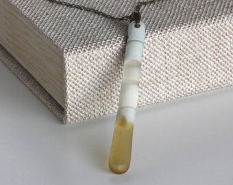 Hand Made Glass Pendant Necklace, Warm White & Amber
