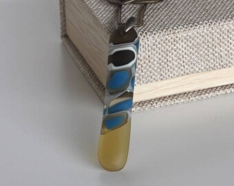 Hand Made Glass Pendant Necklace, Warm Blue & Amber