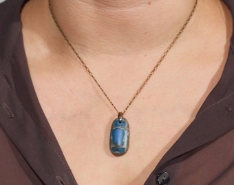 Small Hand Made Warm Blue Glass Pendant Necklace