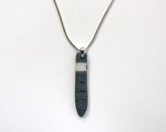 Hand Made Glass Pendant Necklace, Warm White & Blue Gray