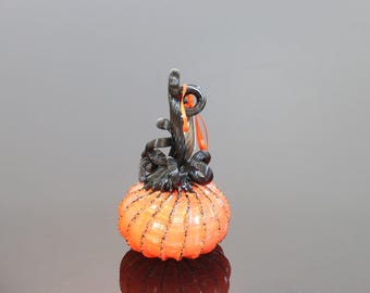 Gothic Small Orange Hand Blown Glass Pumpkin G134