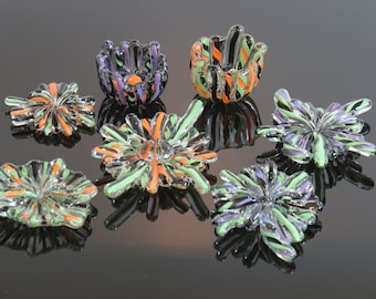 Hand Blown Black, Green, Orange, & Purple Glass Paperweights