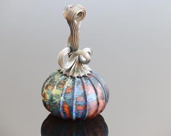 Astounding Small Chaotic Hand Blown Glass Pumpkin I312