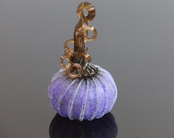 Sea Glass Blue Hand Blown Glass Pumpkin W533