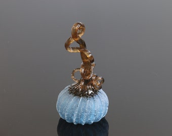 Little Sea Glass Blue Hand Blown Glass Pumpkin W542