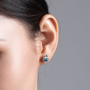 Black opal earrings heart studs gold-Dainty stacks small earrings-Alternative October birthstone multiple piercing earrings-Stacking-Tiny