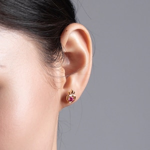 Pink tourmaline earrings heart studs gold-Dainty stacks small earrings-Alternative October birthstone multiple piercing earrings-Rubellite