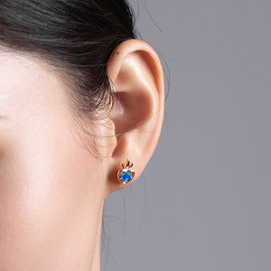 Blue opal earrings heart studs gold-Dainty stacks small earrings-Alternative October birthstone multiple piercing earrings-Stacking-Tiny