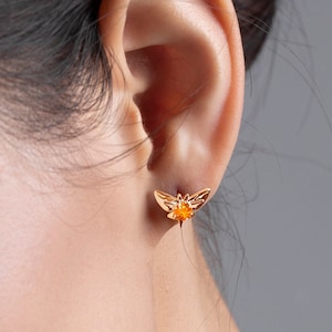 Mandarin orange garnet earring studs-Butterfly small earrings-Stacks multiple piercing earrings-Alternative January birthstone-Spessartite