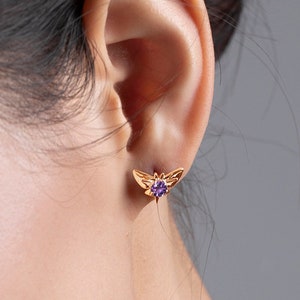 Butterfly amethyst earring studs-Small stacks earrings-Dainty multiple piercing earrings-Stacking tiny everyday earrings-February birthstone