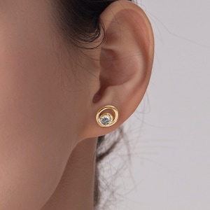 Salt and pepper diamond earrings studs-Circle oval simple earrings in gold-Galaxy diamond earrings-Small stacks alternative April birthstone