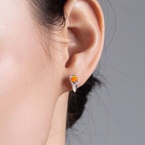 Orange fire opal earrings stud-Small drop dainty stacks earrings-Multiple piercing teardrop alternative October birthstone earrings-Everyday