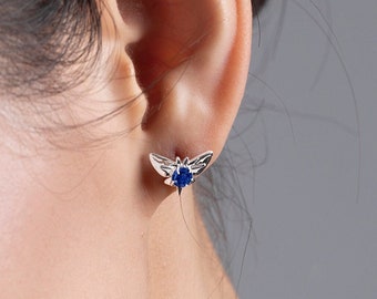 Butterfly sapphire earring studs-Small stacks earrings-Dainty multiple piercing earrings-Stacking everyday earrings-September birthstone