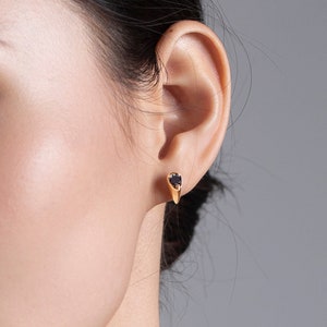 Black diamond earrings stud-Small drop dainty stacks earrings-Multiple piercing tiny alternative April birthstone earrings-Black tourmaline