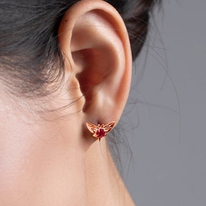 Butterfly ruby earring studs-Small stacks earrings-Dainty multiple piercing earrings-Stacking tiny everyday earrings-July birthstone studs