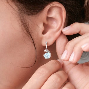Rainbow moonstone earrings-Drop dangle earrings-Ball earrings dangling-June birthstone earrings-Simple silver earring for women-Everyday image 1