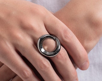 Statement ring men-Black chunky ring big-Plain thick silver ring-Couples promise ring for him-Open circle ring-Karma ring infinity-Round