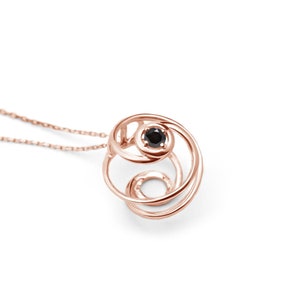 Charm dainty necklace black diamond pendant-Simple minimalist necklace-April birthstone necklace-Delicate circle necklace-Rose gold ball