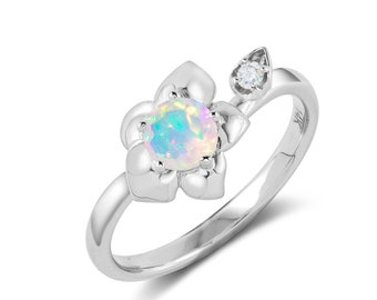 Alternative engagement ring-Opal engagement ring-Flower engagement ring-Floral engagement ring-Nature inspired engagement ring-Orchid elven