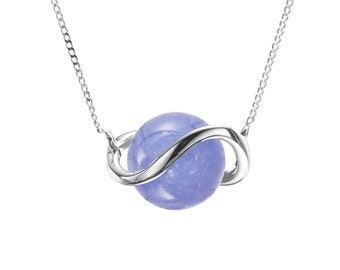Pendant Tanzanite necklace Saturn planet-Simple necklace solitaire-December birthstone necklace-White gold minimalist dainty necklace-Space