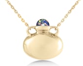 Personalized engraving necklace-Bottle necklace-Black opal necklace-Gold tone necklace-Amphora vessel necklace-Vase jar necklace for women