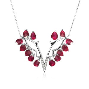 Pendant-Ruby necklace diamond-Butterfly necklace-July birthstone necklace-White gold necklace for women-Cluster teardrop necklace-Unique