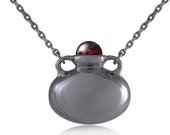 Bottle necklace-Personalized engraving necklace-Red garnet necklace-Black silver necklace-Amphora vessel necklace-Vase jar necklace