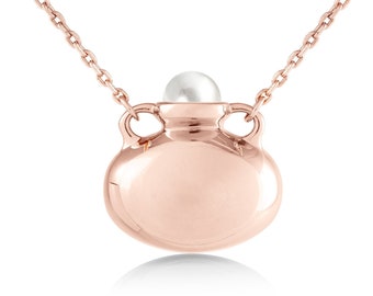 Bottle necklace-Personalized engraving necklace-Akoya pearl necklace-Rose gold tone necklace-Amphora vessel necklace-Vase jar necklace