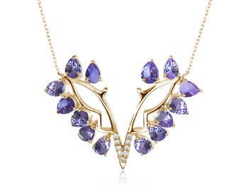 Butterfly necklace-Tanzanite diamond necklace gold-December birthstone necklace for women-Cluster necklace-Teardrop unique necklace-Delicate