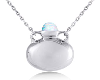 Bottle necklace-Personalized engraving necklace-Rainbow opal necklace-Sterling silver necklace-Amphora vessel necklace-Vase jar necklace