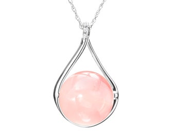 Pendant Rose quartz necklace diamond-Teardrop necklace simple-October birthstone necklace-Minimalist drop necklace-Space white gold necklace