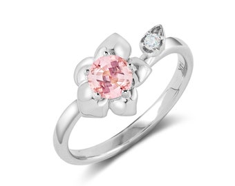 Morganite verlovingsring-Alternatieve verlovingsring-Flower engagement ring-Floral engagement ring-Nature geïnspireerde verlovingsring-Orchid