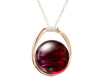 Pendant-Garnet diamond necklace-January birthstone necklace-Simple solitaire necklace-Minimalist red crystal ball necklace with chain-Oval